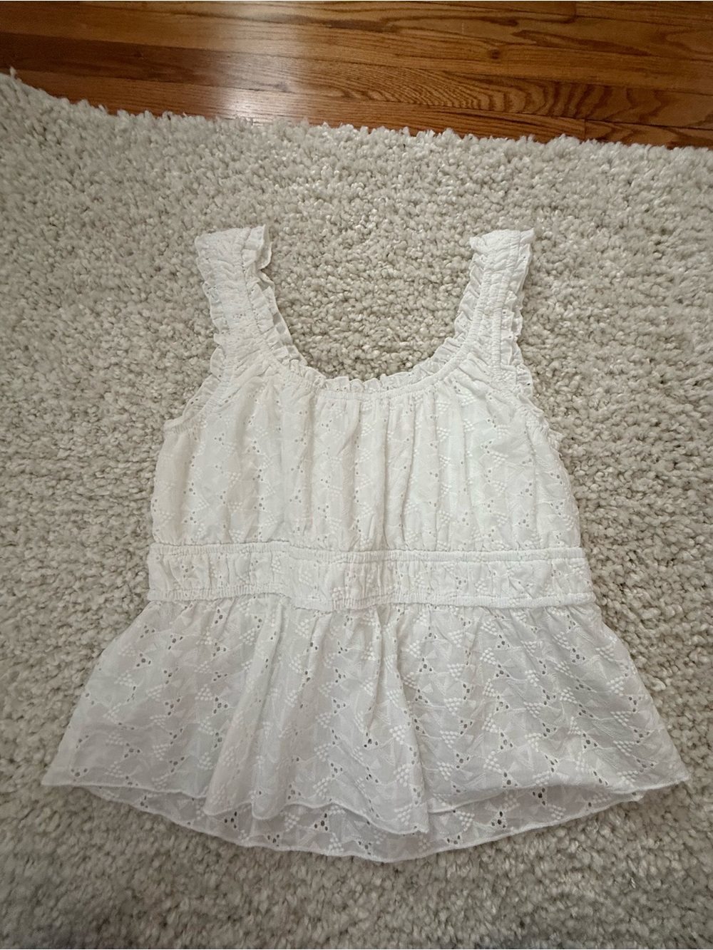 White Eyelet Ruffled Tank Top